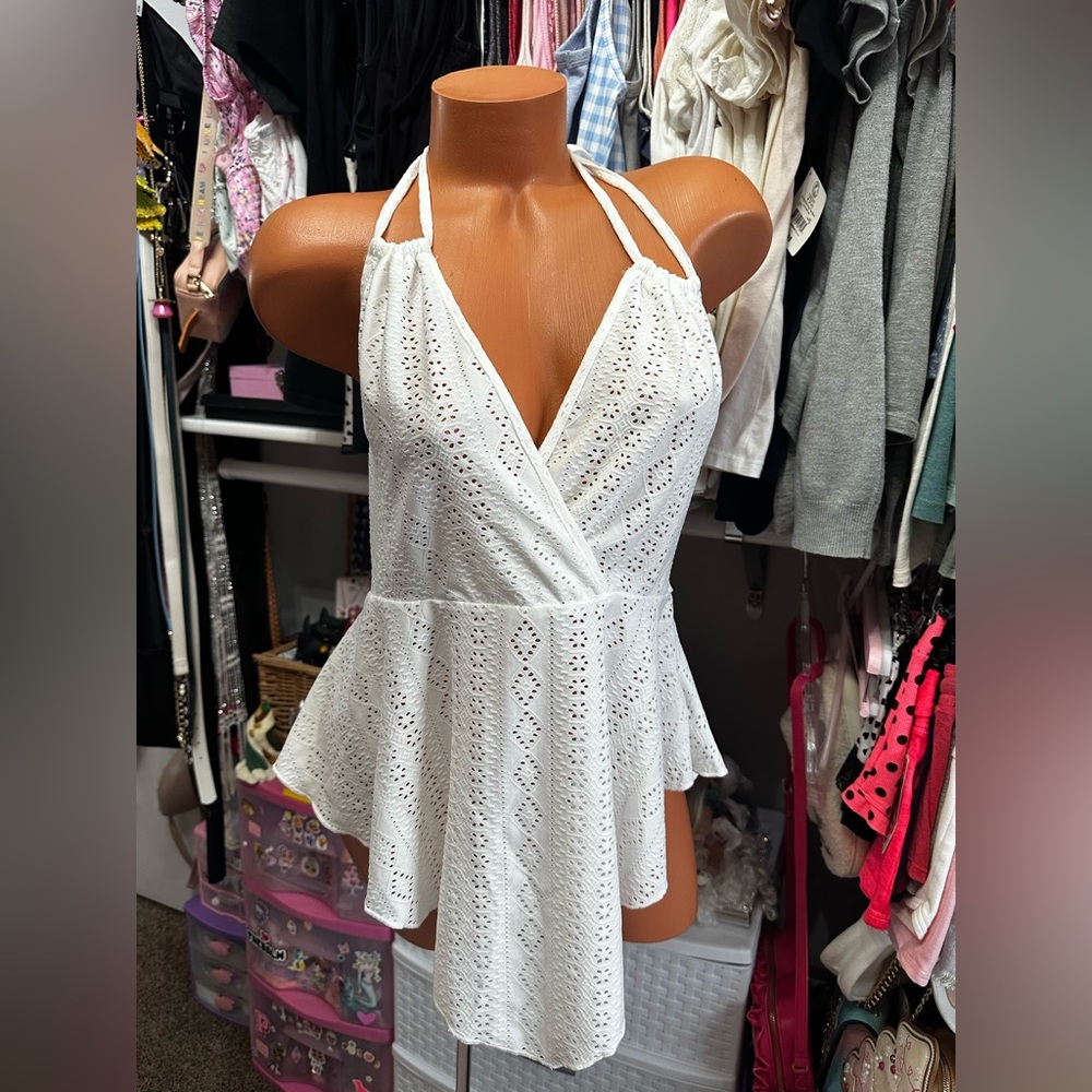 2 for $15! White Eyelet Halter Top 1X
